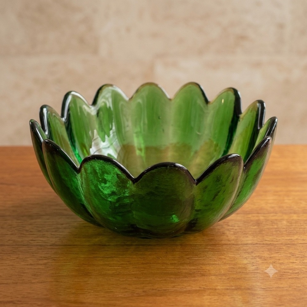 Blenko 6143L Olive Green Lotus‎ Petal Large Serving Bowl Wayne Husted 10"